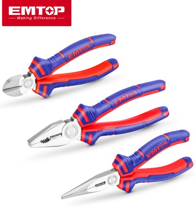 EMTOP 3PCS Pliers Set, 8 Inch Combination Pliers,6 Inch Long Nose Pliers,6 Inch Diagonal Cutting pliers Multifunctional Wire Cutters Plier EPLS0311